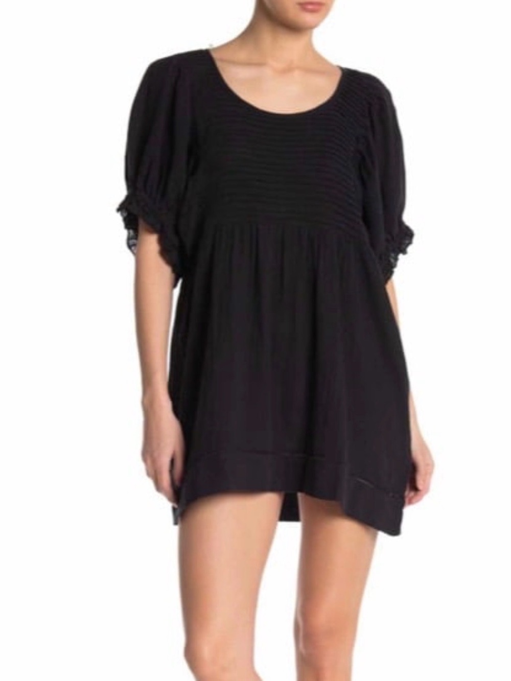 Free People black Elsie puff sleeve tunic blouse Size S